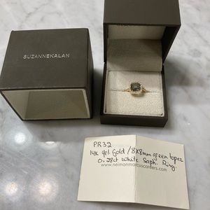 Suzanne Kalan: 14K Yellow Gold/ 8x8mm Green Topaz 0.28 Ct White Sapphire Ring